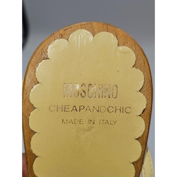 Moschino Women's Yellow Leather Ankle Strap Wooden Platform Sandal Sz 6 2694 - Picture 10 of 16